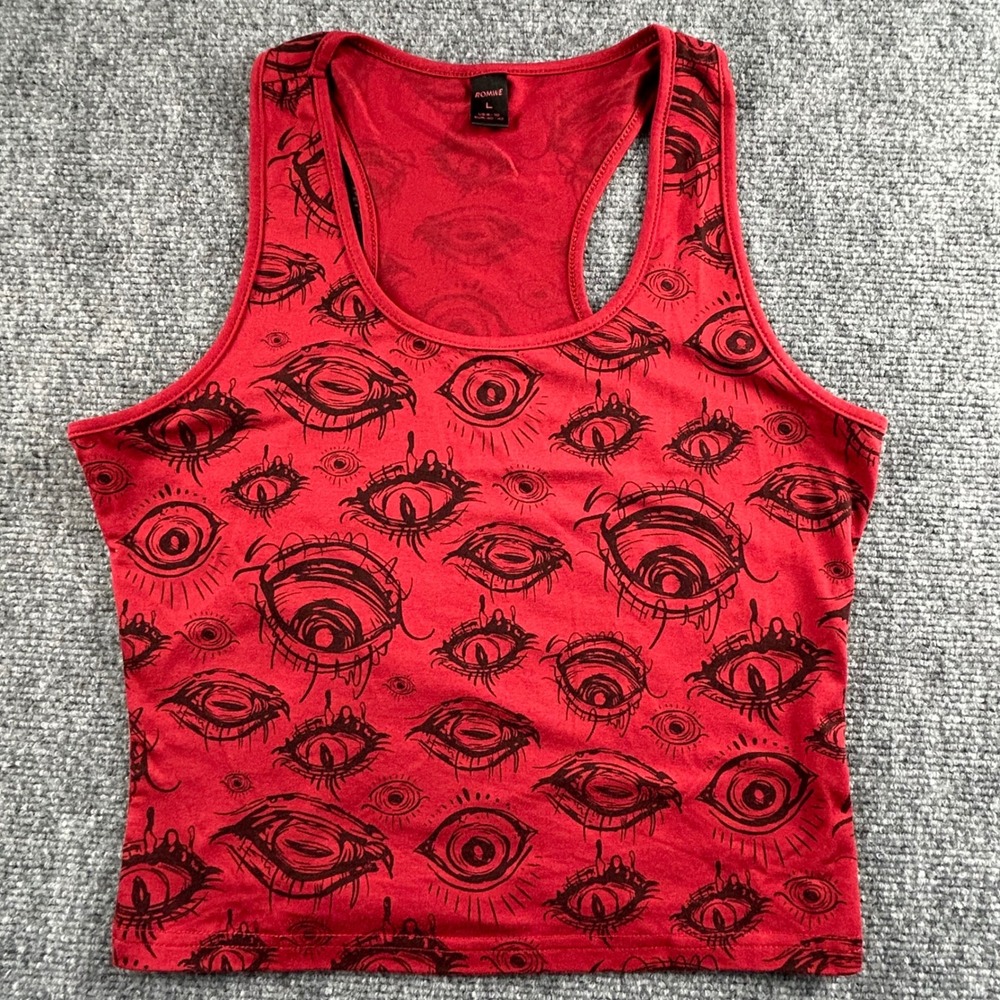 Romwe Red Eye Graphic Print Racerback Tank Top Sleeveless Shirt Large